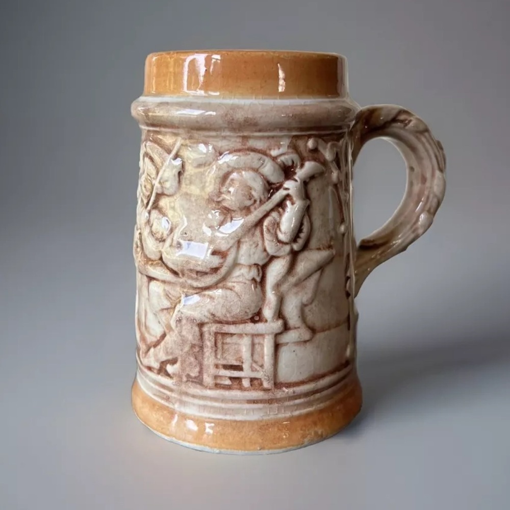 Vintage Beer Stein Mug Handle Old World Antique Munitions Drinking Pub Life